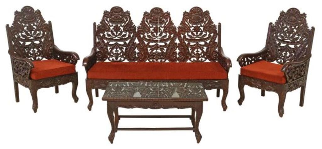 Appraisal: CARVED HARDWOOD PARLOR SET INDIA lot of Carved hardwood parlor