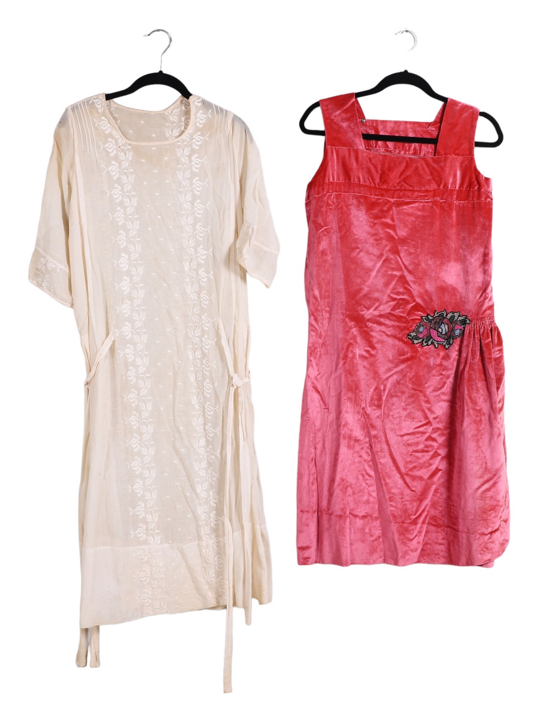 Appraisal: Dresses to include pink vibrant velvet shift dress with beaded