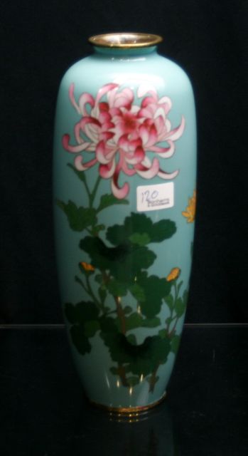 Appraisal: A Japanese cloisonn vase with floral decoration on blue ground