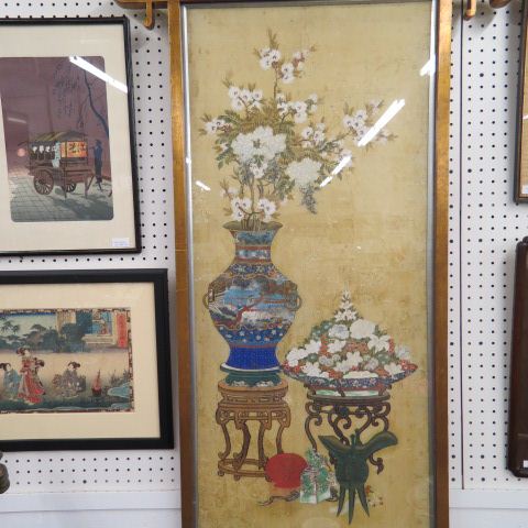 Appraisal: Early Chinese Painting of Objects Flowerscustom gilt frame image area