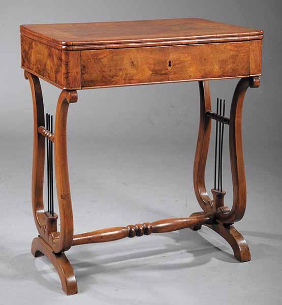 Appraisal: An Austrian Biedermeier Burled Walnut or Yewwood Work Table early