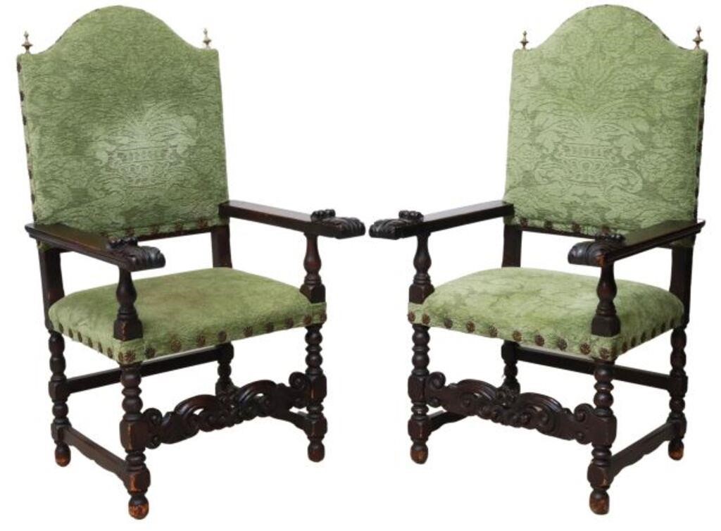 Appraisal: pair Spanish Baroque style carved wood highback armchairs early th