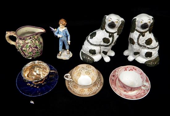 Appraisal: English ceramics ten pieces pair of Staffordshire dogs metallic glaze