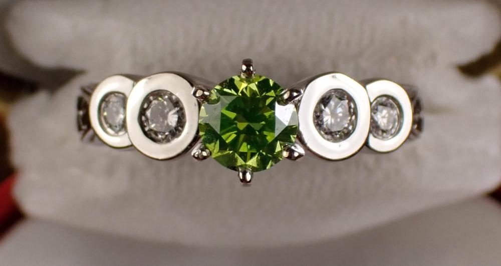 Appraisal: FANCY GREEN DIAMOND AND FOURTEEN KARAT GOLD RING The k