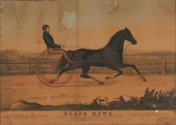 Appraisal: Nathaniel Currier American - Black Hawk famous trotting stallion depicted