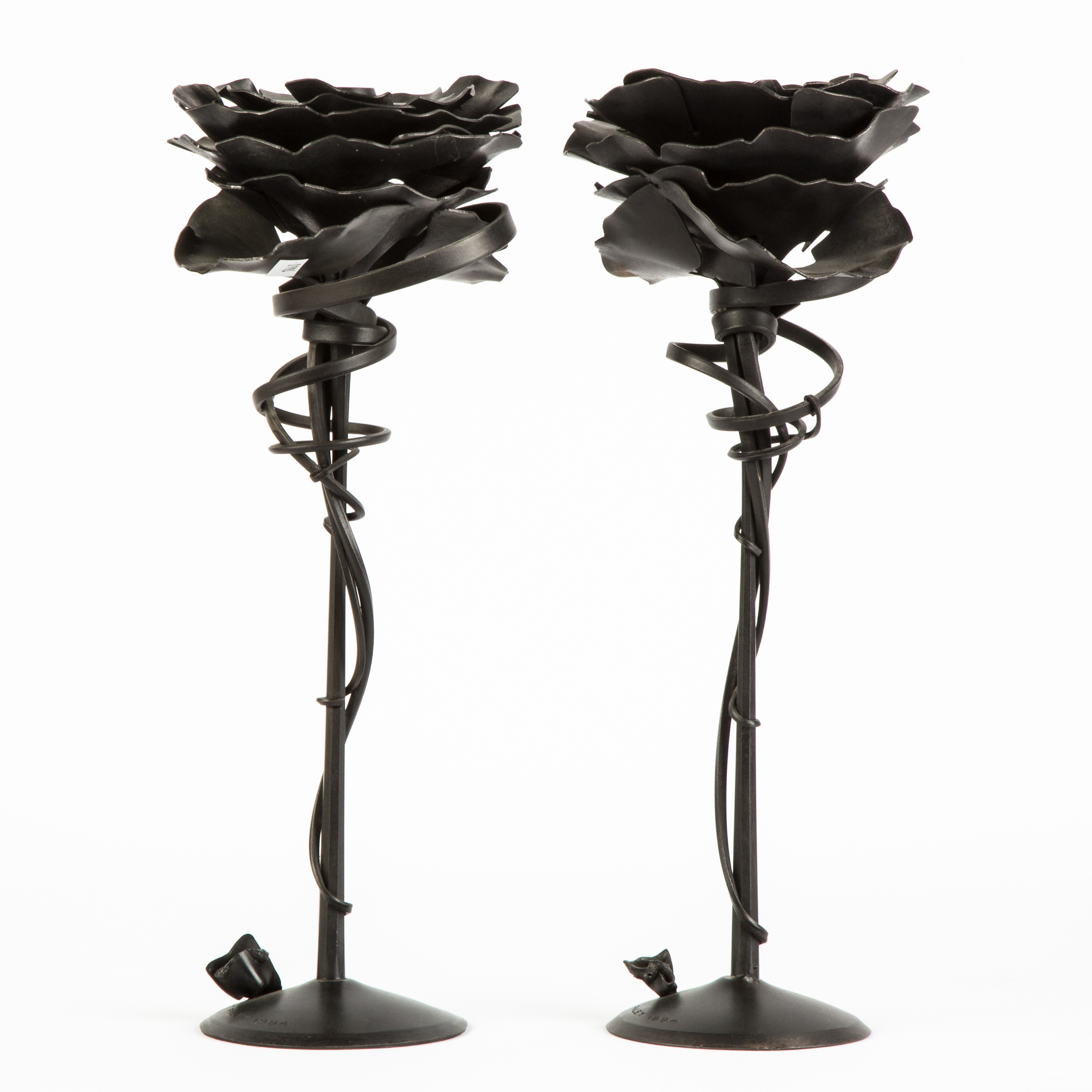 Appraisal: Albert Paley American B Pair of Floral Form Candlesticks Signed