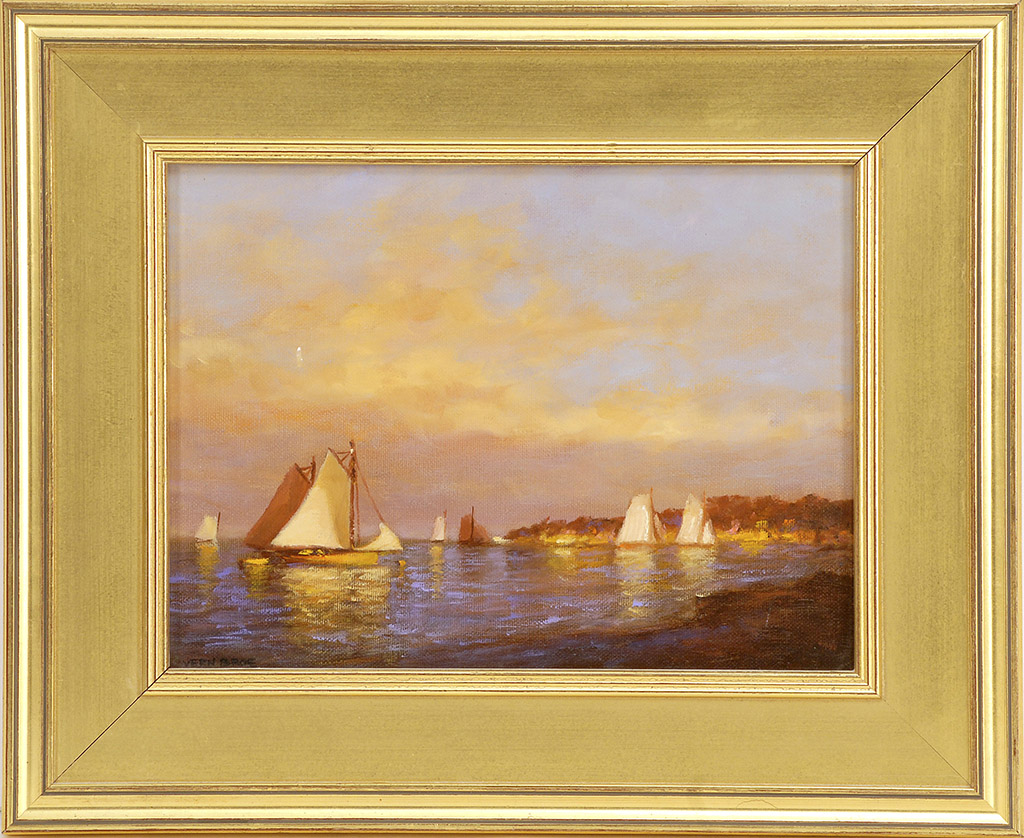 Appraisal: VERNON GEORGE BROEMaine - Several catboats anchored off shore Signed