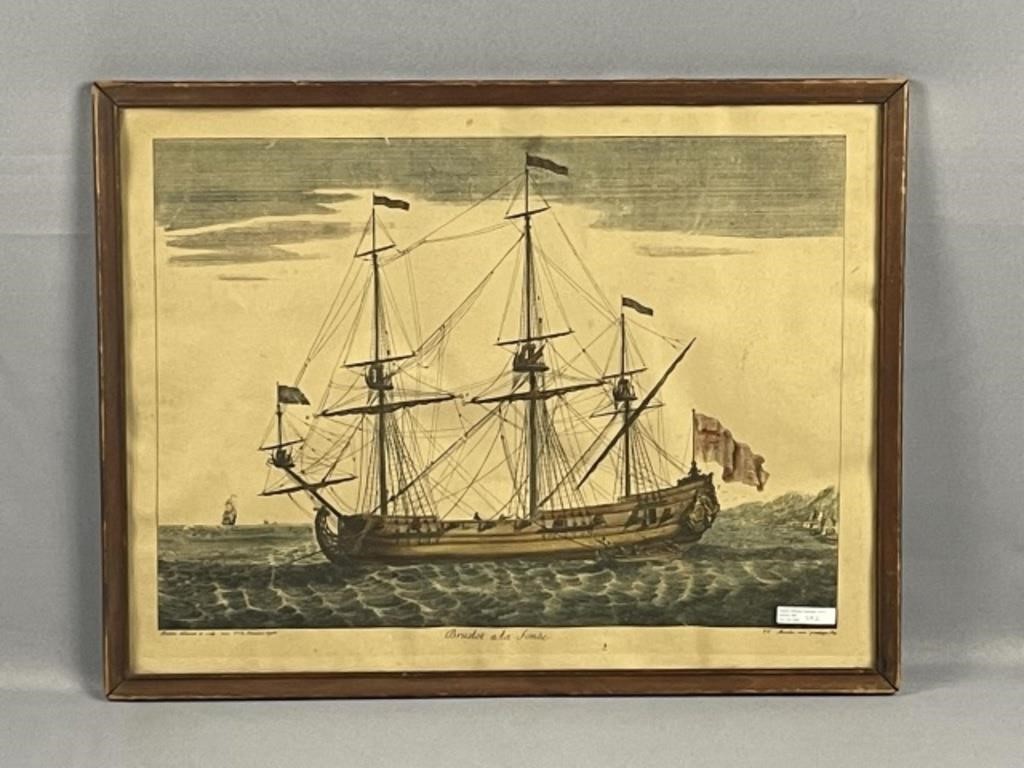 Appraisal: COLORED ENGRAVING OF A FRENCH MAN OF WAR TITLED Bruslot