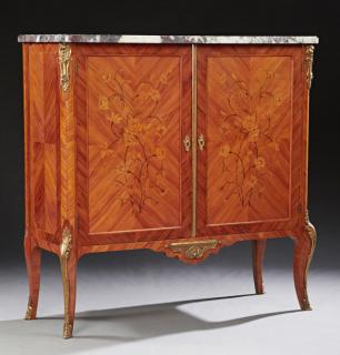 Appraisal: French Louis XV Style Marquetry Inlaid Ormolu Moun French Louis