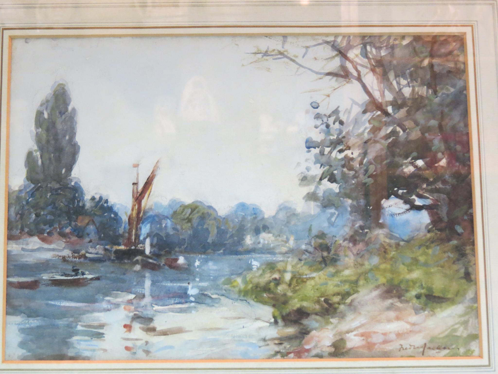 Appraisal: Frederick W Jackson - - watercolour river with boating signed