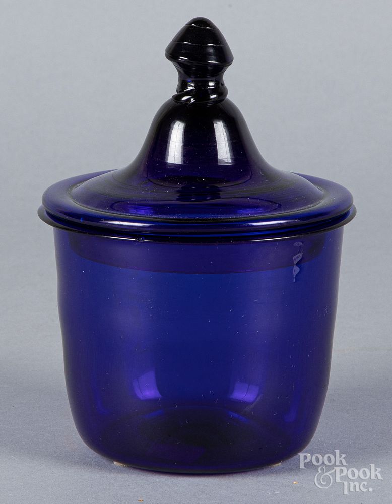 Appraisal: Stiegel type cobalt glass covered sugar Stiegel type cobalt glass