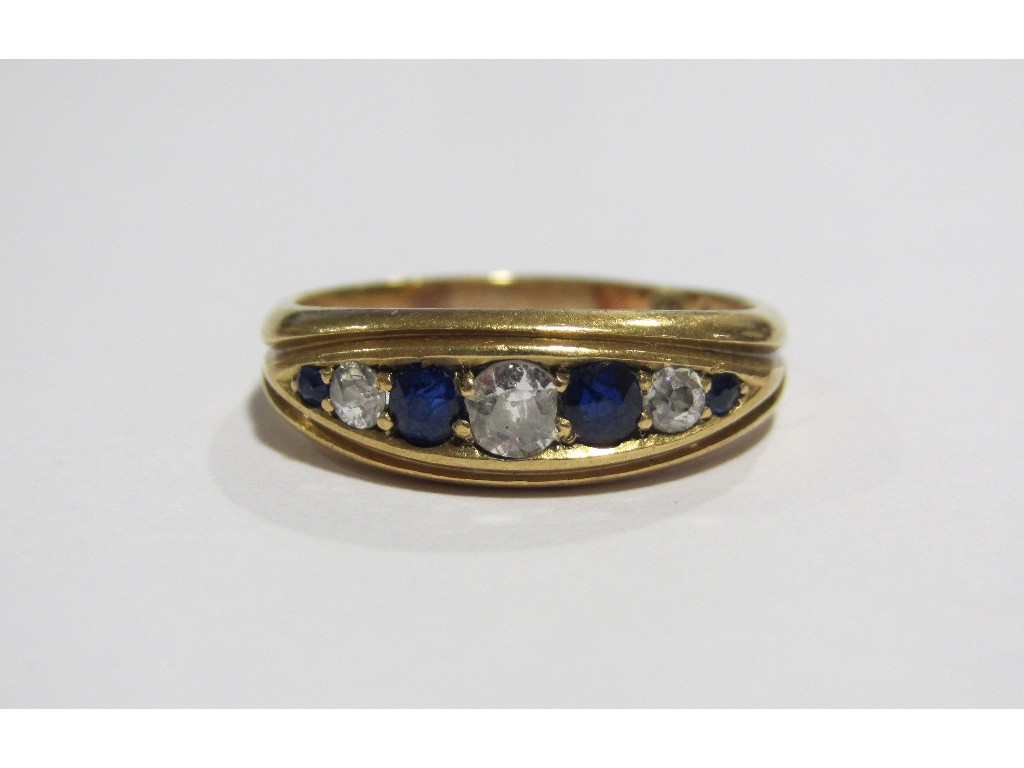 Appraisal: Edwardian ct gold sapphire and diamond seven stone ring with