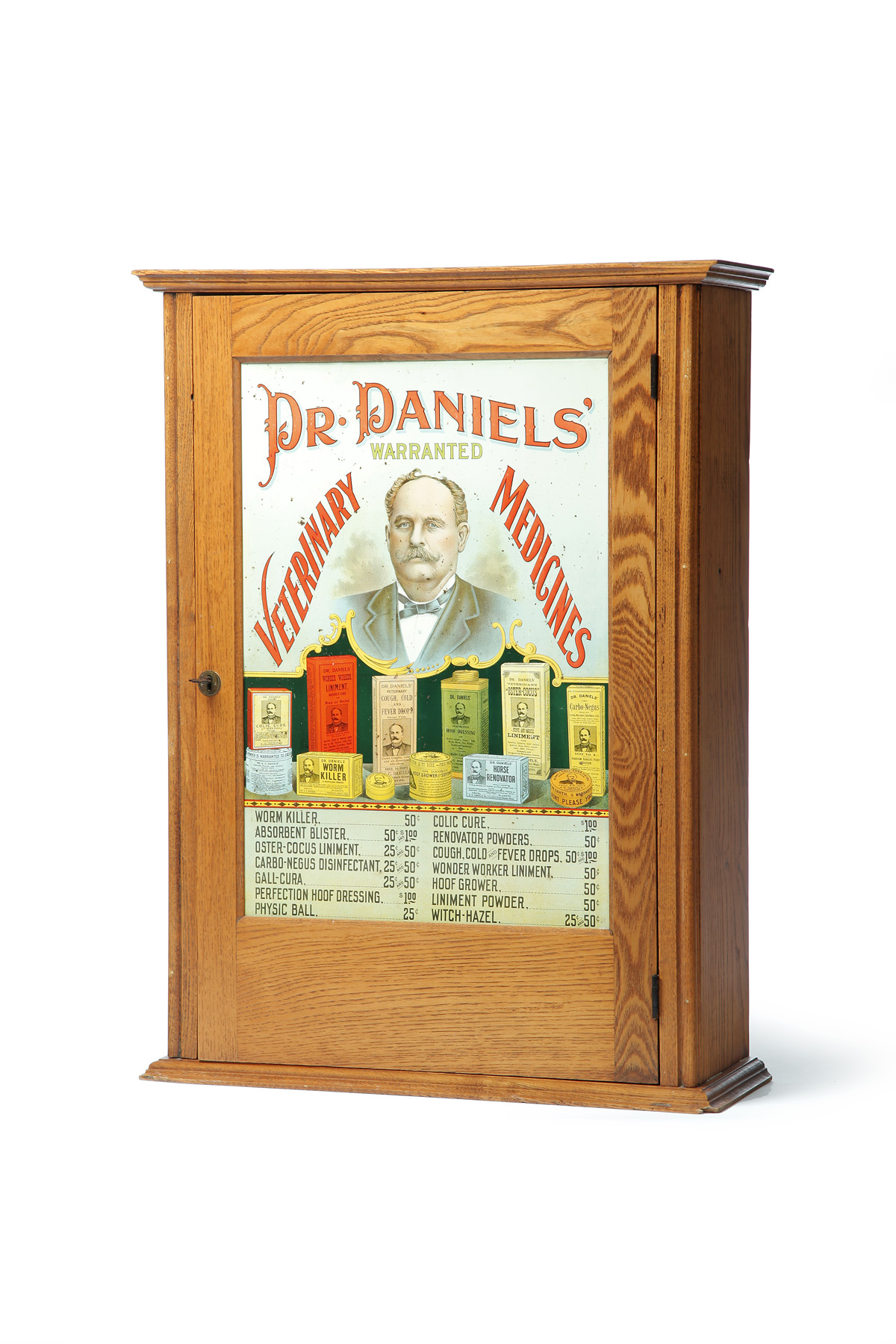 Appraisal: DR DANIELS VETERINARY MEDICINES CABINET American ca oak Lithograph on