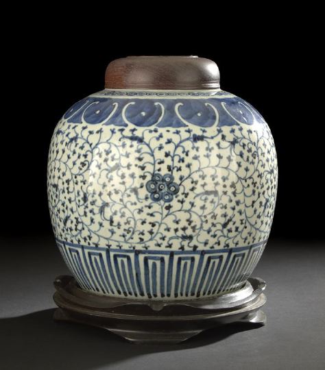 Appraisal: Large Chinese Blue and White Porcelain Storage Jar th century