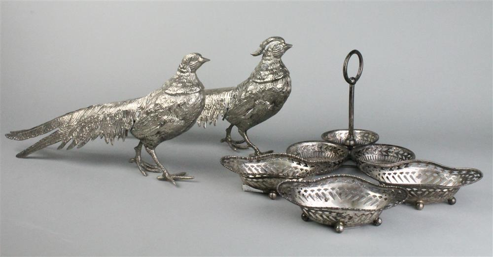 Appraisal: PAIR OF ITALIAN SILVERED PHEASANTS modeled walking together with three