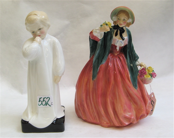 Appraisal: TWO ROYAL DOULTON GLAZED PORCELAIN FIGURINES Darling HN white dress