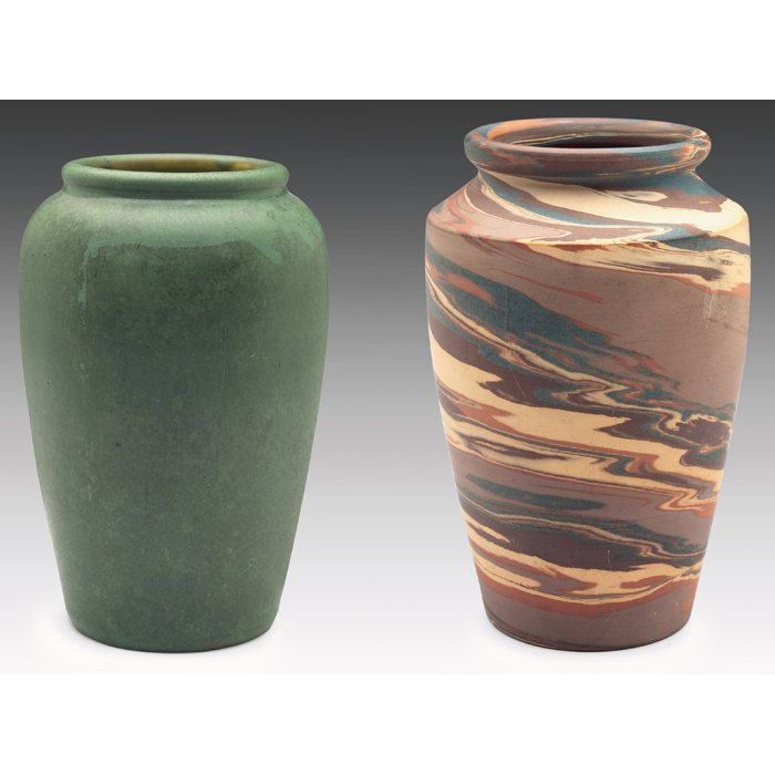 Appraisal: Hampshire vase shouldered shape covered in a multi-toned green matte