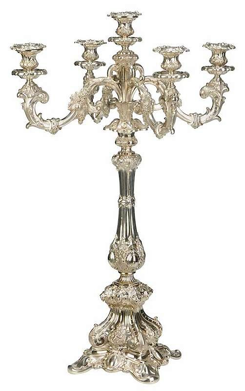 Appraisal: Monumental Four Arm Silver Candelabra probably Continental grape and vine