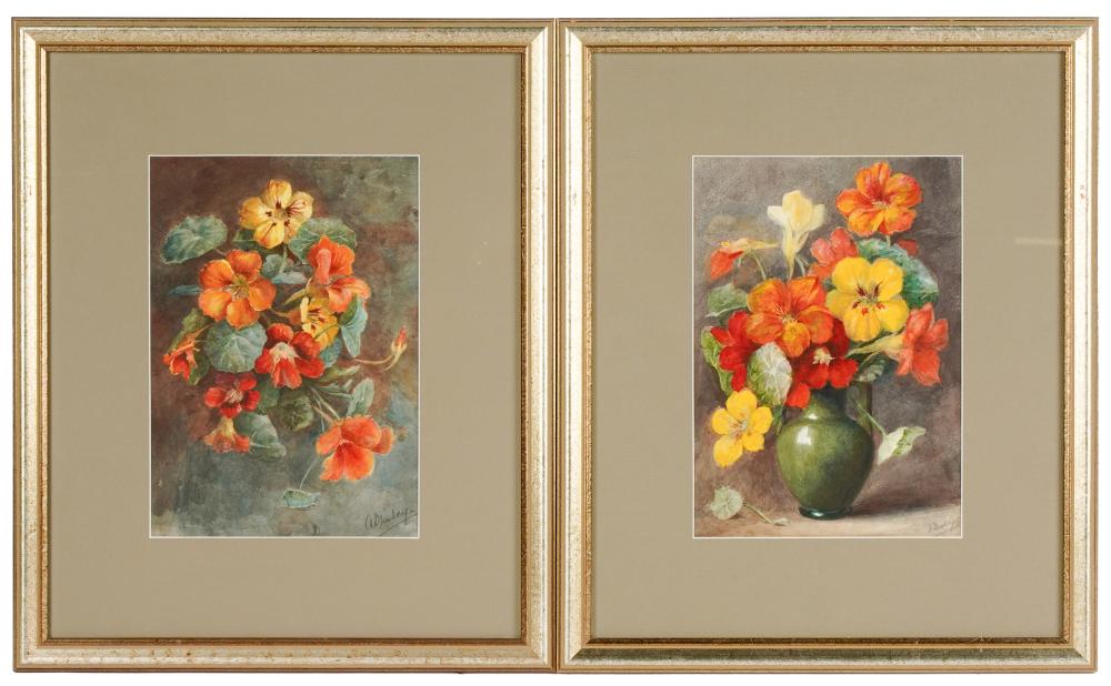 Appraisal: TH CENTURY TWO FLORAL COMPOSITIONSeach watercolor on paper matted and