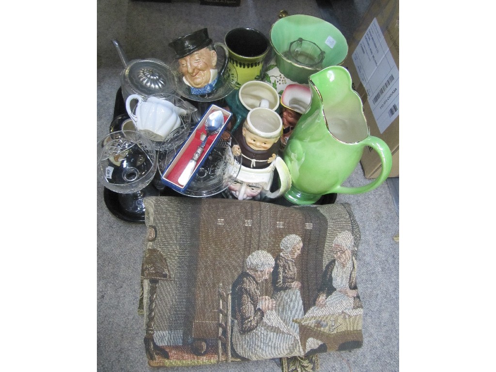 Appraisal: Tray lot of various ceramics and glass wall hanging etc