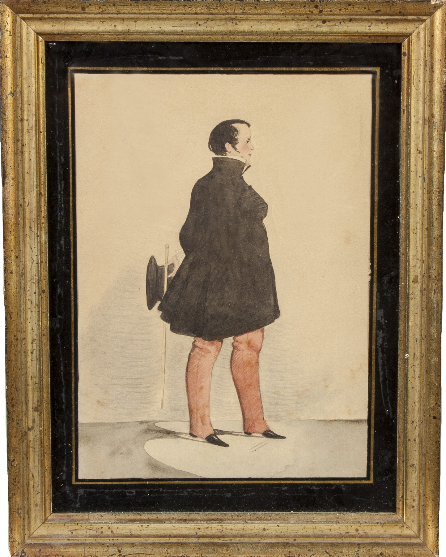 Appraisal: Watercolor Portrait of a Gentleman with cane top hat th