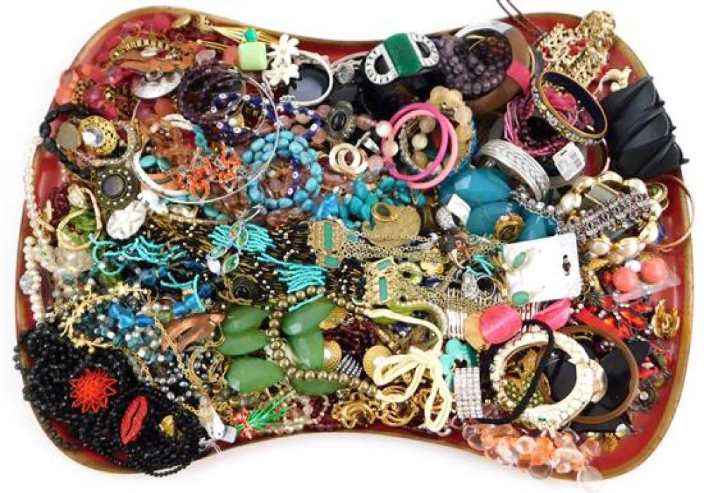 Appraisal: COSTUME JEWELRY Pieces of bangles cuffs necklaces rings earrings etc