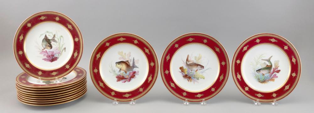 Appraisal: SET OF THIRTEEN MINTON PORCELAIN FISH-DECORATED PLATES TH CENTURY DIAMETERS