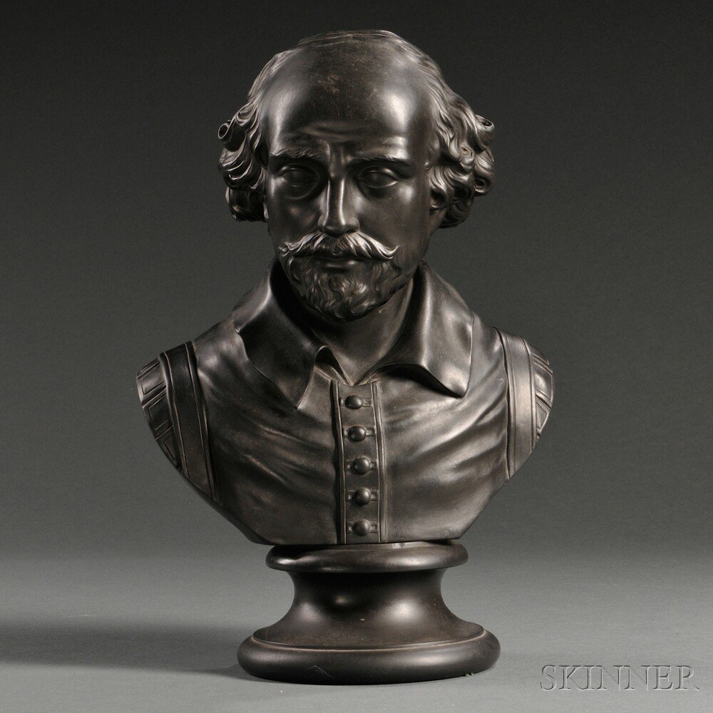 Appraisal: Wedgwood Black Basalt Bust of Shakespeare England c mounted atop