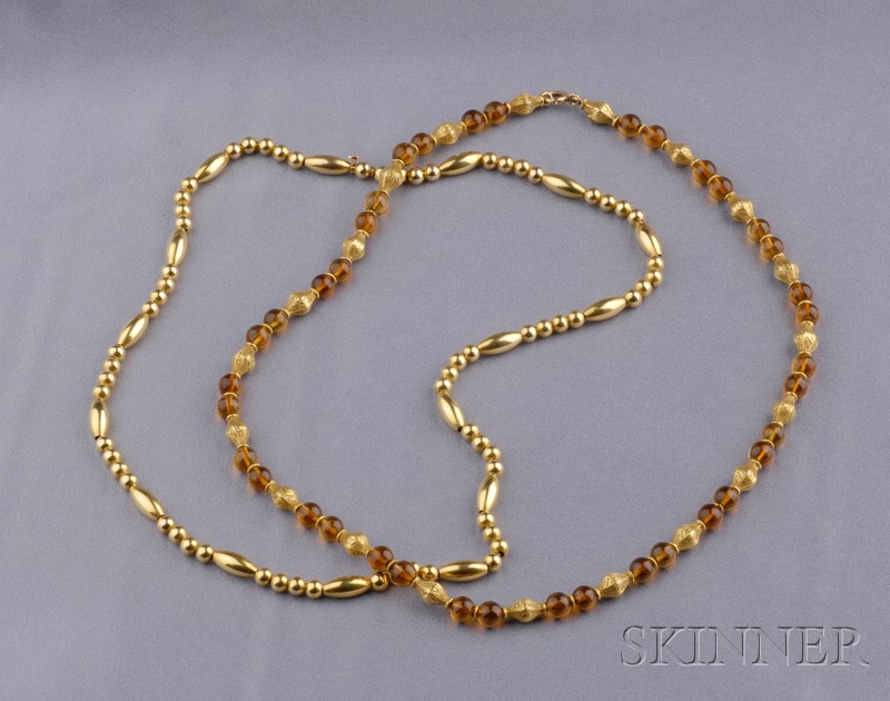 Appraisal: Two Art Nouveau Gold Bead Necklaces one of citrine beads