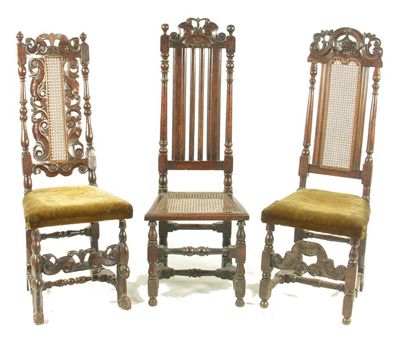 Appraisal: Three high back chairs in walnut elm and beech two