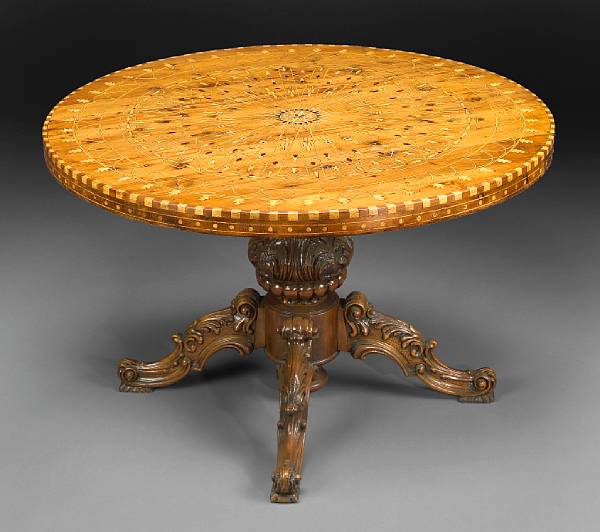 Appraisal: A Continental inlaid walnut center table late th century two