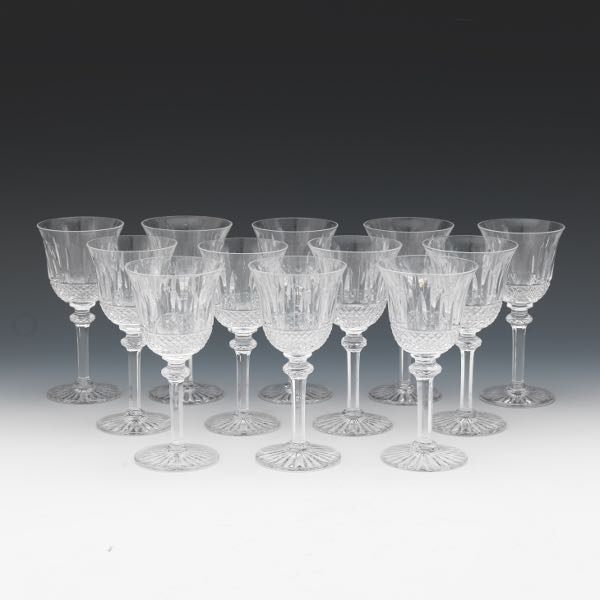 Appraisal: TWELVE ST LOUIS CRYSTAL WHITE WINE GLASSES TOMMY PATTERN Bell