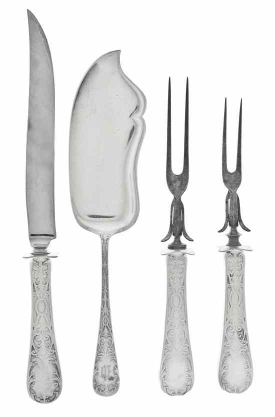 Appraisal: An American Sterling Silver Mounted Carving Set comprising a carving