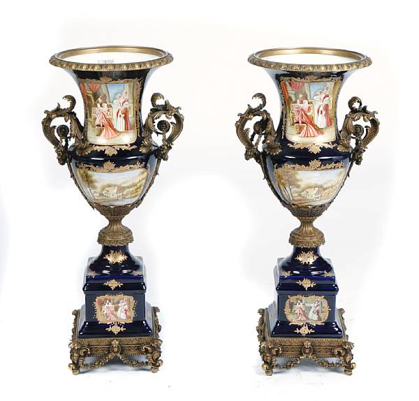 Appraisal: A pair of Sevres style porcelain and bronze mounted vases