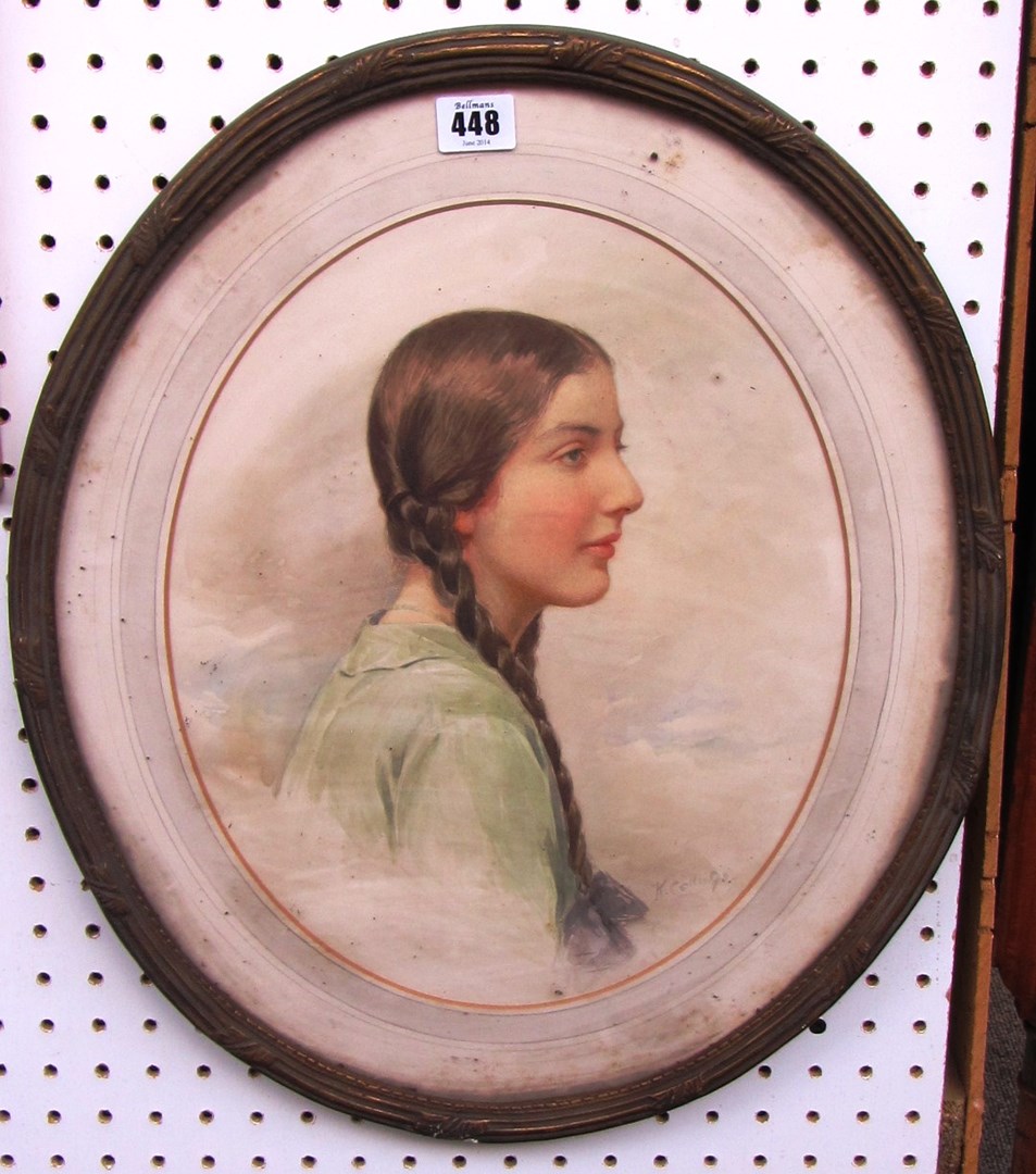 Appraisal: K Collin late th century Profile portrait of a young