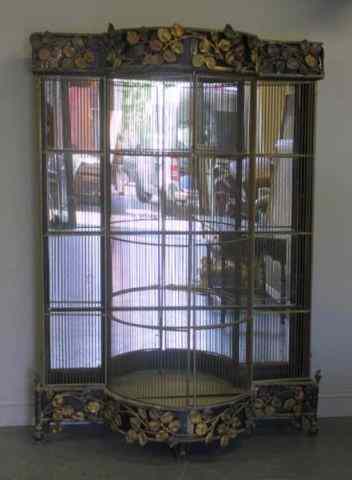 Appraisal: Large Brass and Iron Birdcage Form Bowfront DoorCabinet From a