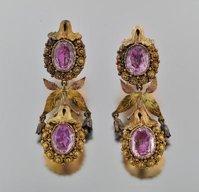 Appraisal: A Victorian Etruscan Revival Pendant Earrings k yellow and pink