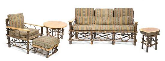 Appraisal: NINE PIECES OF ADIRONDACK STYLE FURNITURE With Southwestern style upholstered