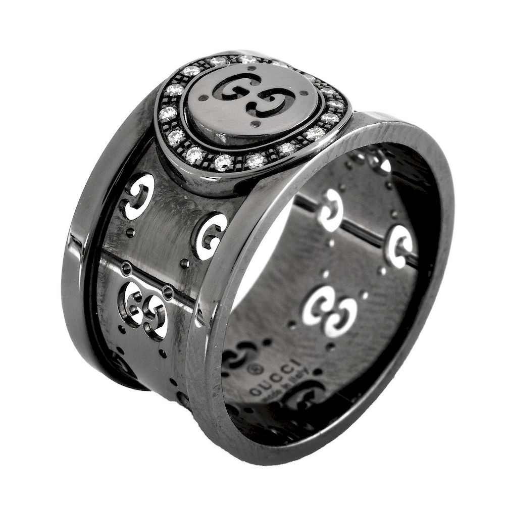 Appraisal: Gucci Karat Black Gold and Diamond Icon Ring Gucci Karat