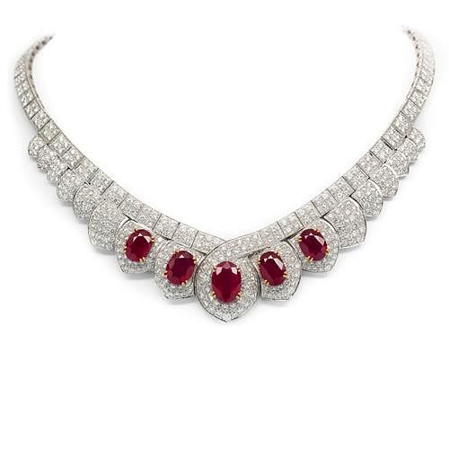 Appraisal: Ruby Diamond Necklace Ruby Diamond Necklace Mounted with Diamonds Weighing