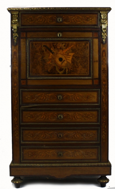 Appraisal: French th Century Marquetry Escritoire with brass Ormolu mounts marble