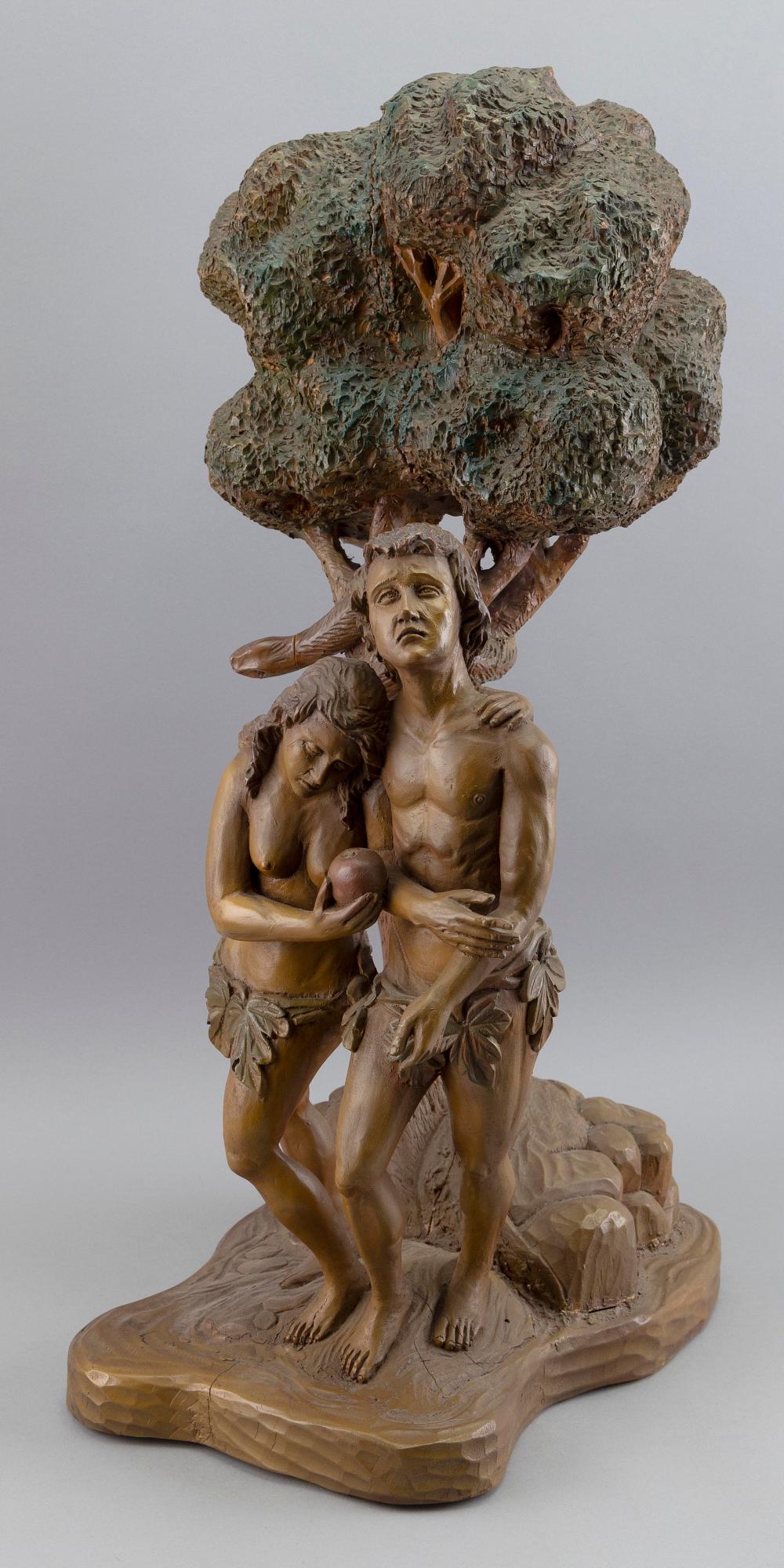 Appraisal: EXCEPTIONAL POLYCHROME WOOD SCULPTURE OF ADAM AND EVE TH CENTURY