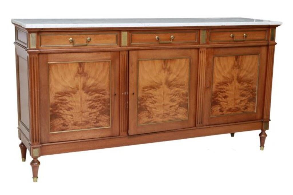 Appraisal: French Louis XVI style marble-top sideboard th c mahogany case