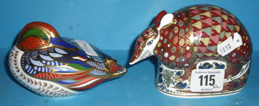 Appraisal: Royal Crown Derby Paperweights Armadilo And Teal Both Boxed