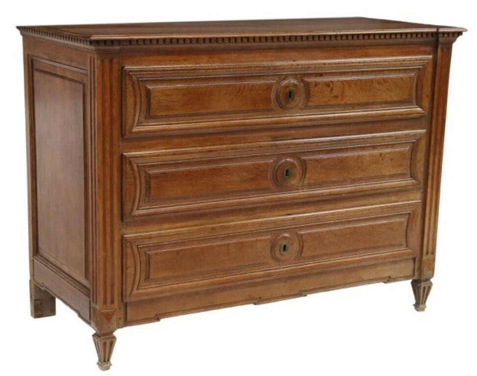 Appraisal: French Louis XVI style oak commode th c three drawers