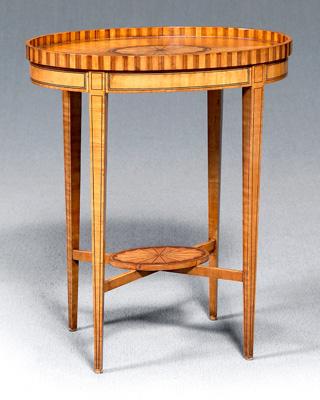 Appraisal: Maitland-Smith inlaid table Hepplewhite style with fan inlaid galleried top