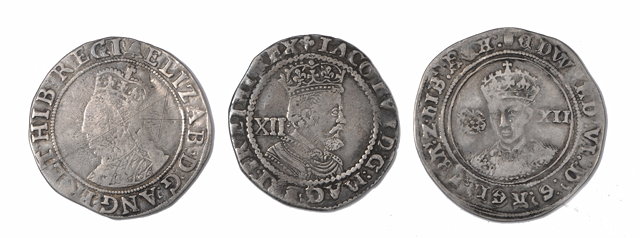 Appraisal: AN EDWARD VI Elizabeth I and James I Shillings FINE