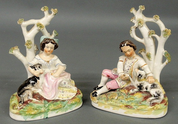 Appraisal: Pair of English Staffordshire figural groups c h x w