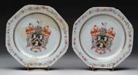 Appraisal: PAIR OF CHINESE EXPORT FAMILLE ROSE ARMORIAL OCTAGONAL PLATES Circa