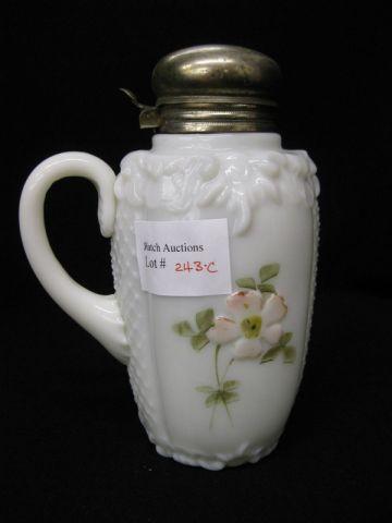 Appraisal: Victorian Art Glass Syrup Pitcher scroll net milkglass glass is